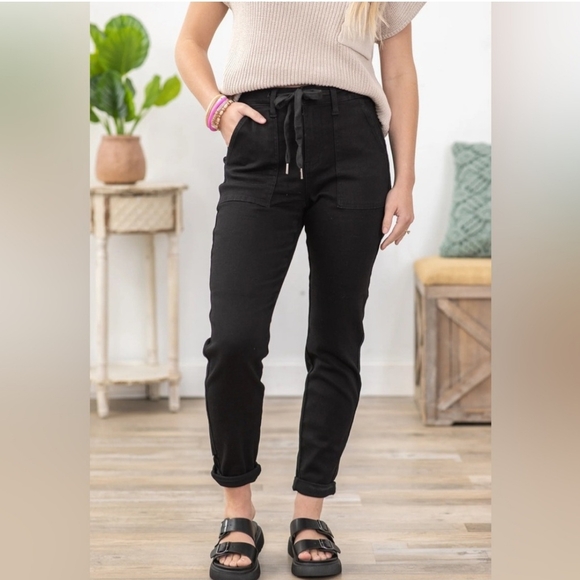 Black Drawstring Jogger Pants - Picture 1 of 4